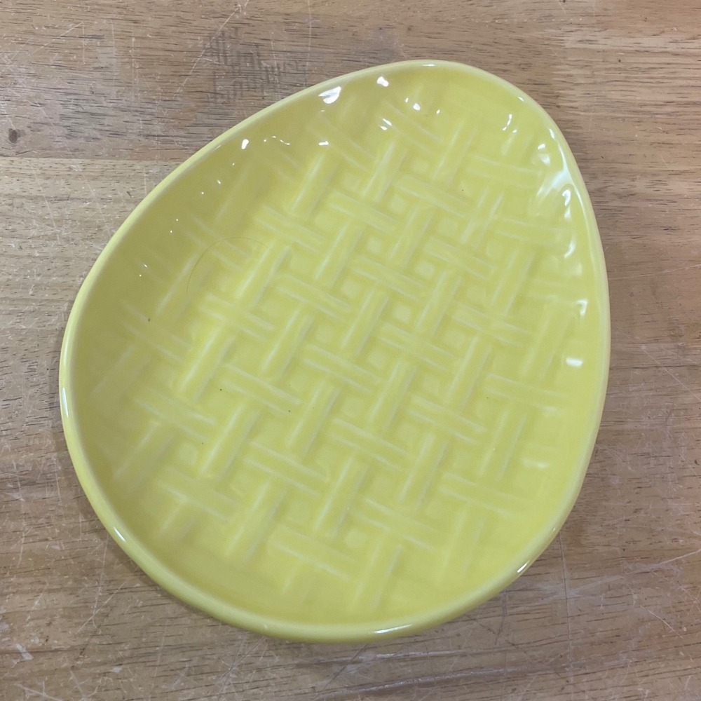 Fiesta Egg Plate Yellow Basketweave Ceramic Easter Spring Dish USA